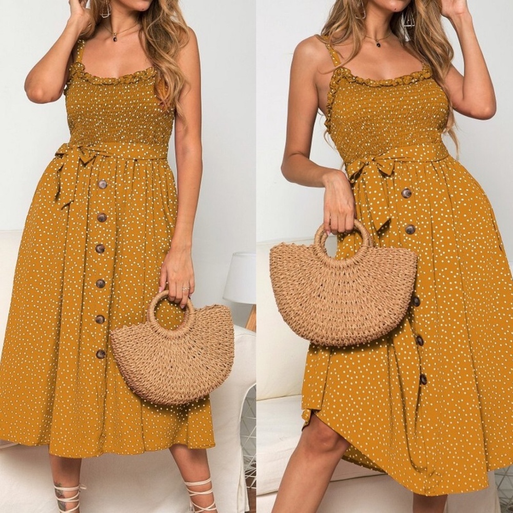 MARILYN Button Detail Dress - MUSTARD - Picture 2 of 2